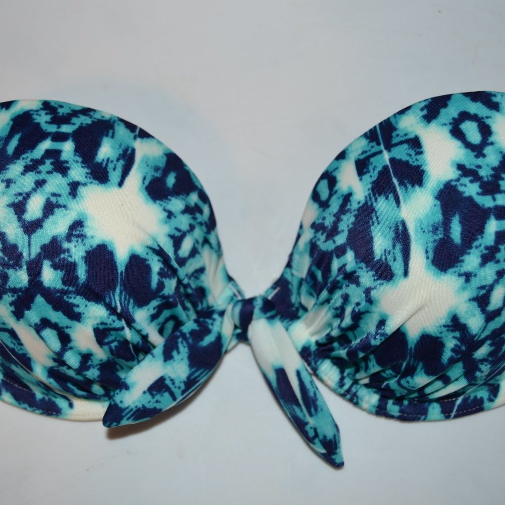 Victoria's Secret blue & white padded bikini swim TOP ONLY 36B EUC